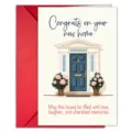 Housewarming greeting card with red envelope, elegant blue door design, and warm blessings. - House Floral Style (T020402614)
