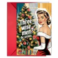Retro Weihnachtsgrußkarte mit lustiger Vintage Pinup Frau Illustration und rotem Umschlag. - Vintage Dame Stil (T020402625) / 1 Stück/Packung (T020402625)