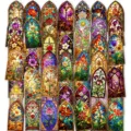 Ensemble d'autocollants PET de fenêtre en vitrail vintage, autocollants déco DIY étanches. - Vitrail Rétro (T01043539) / 50 Pièces/Pack