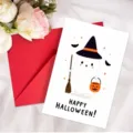 Joli set de carte de vœux fantôme d'Halloween avec enveloppe rouge pour fête - Style de Fantôme de Maison Citrouille (T020402620)
