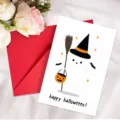 Joli set de carte de vœux Halloween avec motif de fantôme citrouille et enveloppe. - Style de Chapeau de Sorcière Fantôme (T020402619)
