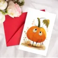 Jolie carte de vœux citrouille d'Halloween avec ensemble d'enveloppe rouge cadeau. - Style de Citrouille à Gros Yeux (T020402616)