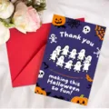 Carte de vœux Halloween mignonne avec enveloppe rouge, design fantôme et citrouille pour fête. - Collection d'Éléments d'Halloween (T020402608)