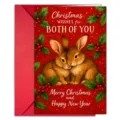 Weihnachtsgrußkarte mit Umschlag, süßes Hasen- und Stechpalmen-Design für die Feiertage. - 1 Stück/Packung (T020402612)