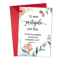 Inspirational floral greeting card featuring Spanish Bible verse and red envelope set. - Tú eres elegida (1 Pedro 2:9)