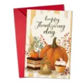 Thanksgiving greeting card with envelope featuring autumn pumpkin dessert watercolor art. - 10 Sheets Set