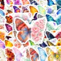 Colorful watercolor butterfly stickers set for notebooks, skateboards, and water cups. - Butterfly Floral Print Style (T01043509) / 50 Sheets
