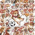 Joli ensemble d'autocollants étanches pour chiens, chiots mignons avec foulard pour déco valigia - Série Vie de Chien Bandana (T01043456) / 50 Pièces/Paquet