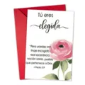 Spanish motivational greeting card set with pink watercolor rose and red envelope SKU - Tú eres bendecida (Deuteronomio 28:8 Variant)