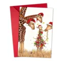 Close-up detail of the cute giraffe Christmas greeting card illustration with red envelope. - Cute Christmas Giraffe (T020402585)