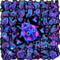 Gedetailleerde close-up van levendige neon dierenstickers met gloeiende blauw roze verloopontwerpen. - Trendvol Cyberpunk Neon Dier Stijl (T01043414) / 50 Stuks/Pak