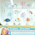 Mariene vis raamglas sticker statische folie voor badkamer schuifdeur decoratie - Blauwe oceaanvuurwerk (statisch hechtend) / L