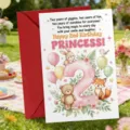 Süße Geburtstagskarte und Umschlag Set für Mädchen mit niedlichem Tier Aquarell Design. - Mädchen 2. Geburtstag Stil (T020402296) / 10 Blatt Set