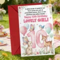 Carte de vœux 10ème anniversaire enfant enveloppe rouge design aquarelle animal mignon - Style Anniversaire Fille 10 Ans (T020402504) / Lot de 10 feuilles