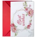 Watercolor floral greeting card with red envelope best wishes card for birthday wedding events - Watercolor Rose Best Wishes Style (T020402519)