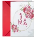 Beautiful floral greeting card with red envelope, elegant watercolor roses design for thank you. - Pink Rose Thank You Style (T020402520)