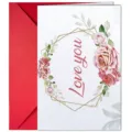 Romantic greeting card with red envelope, watercolor rose floral design for birthday and love. - Love You Rose Style (T020402521)
