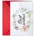 Watercolor floral greeting card with red envelope for birthday and wedding wishes. - Watercolor Wreath Best Wishes Style (T020402522)