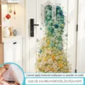 3D fake window wall sticker with cascading floral and butterfly design for living room decor. - Spring Veil (68026) / Large