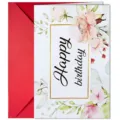 Beautiful floral birthday greeting card with red envelope for warm wishes and gifts. - Floral Happy Birthday Style (T020402524)