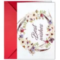 Greeting card set with watercolor floral wreath and red envelope for birthday and thanksgiving. - Mixed Wreath Best Wishes Style (T020402525)
