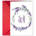 Lavender floral wreath greeting card with red envelope for birthday and wedding wishes. - Lavender Wreath Best Wishes Style (T020402527)