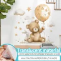 Watercolor teddy bear balloon wall sticker for kids room removable nursery decor decal - Little Bear and Balloon 3090 / Large (90x30cm)