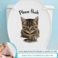 Autocollant abattant WC chat mignon imperméable pour décoration salle de bain 17x28cm - S'il Vous Plaît Tirez la Chasse (Motif Chat) / Moyen