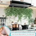 Sticker mural amovible de vigne de plante verte pour cuisine et salon, 35.4x21.2 in - Branches de jade dansantes / Surdimensionné