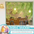 Green leaf window sticker summer sunshade glass sticker static PVC home decor 31.5x24 in - Emerald Light and Sunny Melodies / Oversized