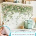 Sticker mural vigne fleurs roses autocollant plante verte amovible pour salon chambre - Branches de roses chuchotantes / Surdimensionné