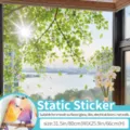 Static window sticker with green leaves pattern, 80x66cm, removable PVC for glass smooth surfaces. - Petals Falling in Daylight / Oversized