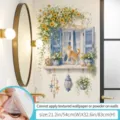 Sticker mural faux fenêtre avec fleurs de vigne et chat mignon, décoration maison 54x83cm. - Surdimensionné / Murmures de vignes de l'été / 90x30cm (Pack de 2)