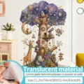 Sticker mural arbre magique pour enfants animaux mignons et galaxie, amovible 83x54cm - Surdimensionné / Jardin de fleurs des étoiles fantômes