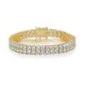 Detailed view of luxury double-row gold tennis bracelet with 3mm cubic zirconia stones - Double-Row Gold Tennis Bracelet / 6mm Width, 16cm Length / White