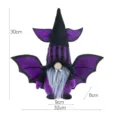 Purple bat vampire gnome plush doll with measurement labels for Halloween home decor - Beard Style