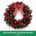 Corona de Navidad verde tradicional de 40cm decorada con esferas rojas y piñas secas - Guirnalda de Bayas Rojas de Navidad (LSR) / S