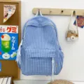 Blue and white checkered student backpack with large capacity and white tassel zipper details - 30x13x43cm / Sky Blue