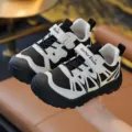 Premium children's outdoor sports shoes in black and white with durable Velcro straps - 23 / Leather Texture / Black