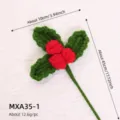 Handmade crochet Christmas holly berry flower stem with detailed 45cm x 10cm size - Single Branch Leaf