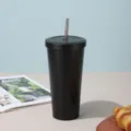Premium matte black double-wall vacuum insulated stainless steel tumbler with straw - Black [Black Trim]