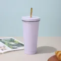 Light purple stainless steel vacuum insulated tumbler with gold straw for coffee - Purple [Black Trim]