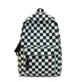 Minimalistischer schwarz-weiß karierter Segeltuch-Rucksack für Damen mit großer Kapazität - Schwarz Weiß Karo
