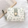 Piccolo portafoglio pieghevole con simpatico gatto per donna in bianco crema e verde salvia - Gatto Verde (Antismagnetizzazione) / Verde