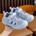 Scarpe sportive outdoor per bambini traspiranti grigio chiaro con velcro e mesh - Taglia 26 (Lunghezza interna 17 cm) / Stile Vuoto / Argento