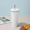 Minimalist white stainless steel tumbler with straw variant view - White [Black Trim]