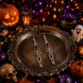 Σκουλαρίκια με σκελετό Halloween, ασημένια μακριά κρεμαστά σκουλαρίκια για πάρτι. - Στυλ Διακοσμημένο με Μεταλλικό Σκελετό (sry2508)