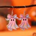 Halloween bunte Schleife Geist Acryl Ohrringe, süße gruselige Party Schmuck Geschenke. - Gothischer Pinker Farbverlauf Geist (4665)