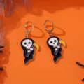 Halloween Geist Sensenmann Emaille Baumeln Ohrringe Gold Beschichtet Huggie Creolen Schmuck - Ein Paar Sensenmänner mit Sense