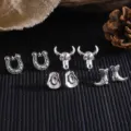Vintage Western Cowboy Ohrringe Set, silberne Legierung Hufeisen Stierkopf Stiefel - Western Cowboy Thema Ohrringe Kombination (Set 1) / Antiksilber